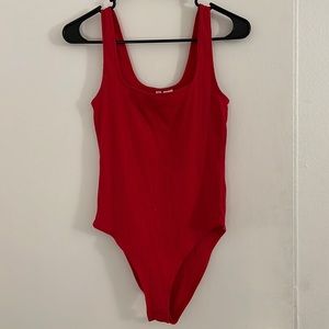 Red ribbed bodysuit